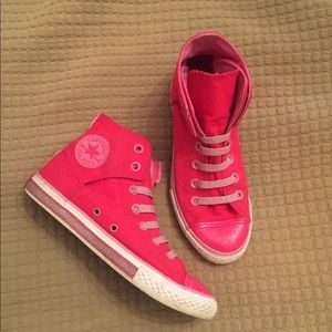 Girls Bright Pink Sparkle Toe Converse Chucks